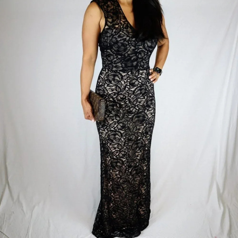 Theia A Night To Remember Black Lace Formal Gown $995 - Picture 11 of 12